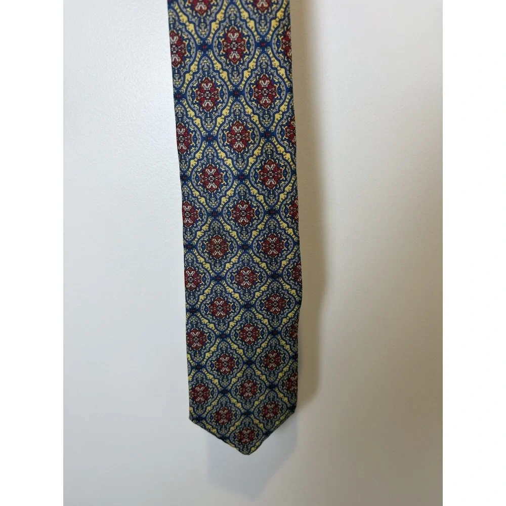 Vintage Damon Mens Tie Gold Red Blue Geometric Neck Tie, Silk
